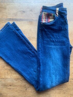 Classic Dark Blue Wide Leg Jeans with Contrast Pocket Lining